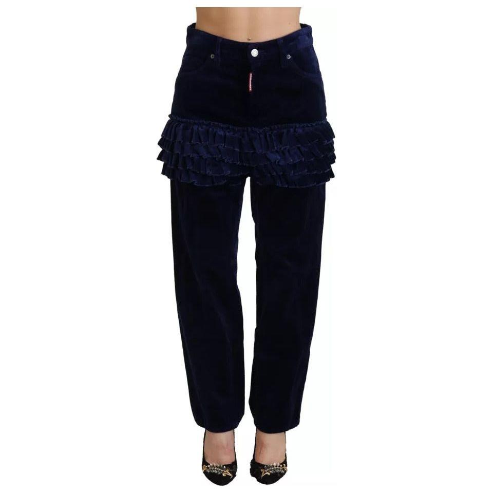 Dsquared² Blue Ruffles HighWaist Cotton Denim Boston Fit Pants PAN74524-38