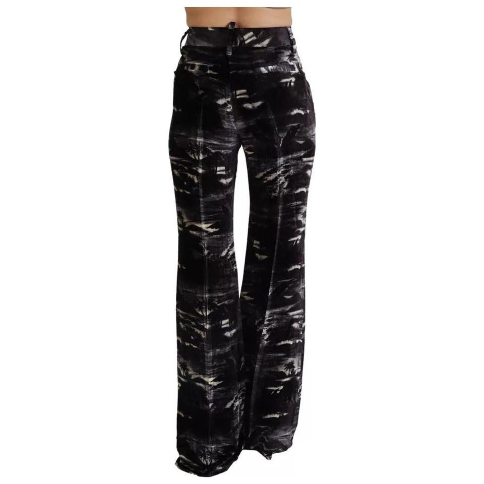 Dsquared² Black Printed High Waist Super Flare Pants PAN74525-38