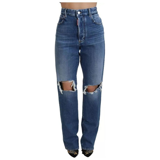 Dsquared² Blue Distressed High Waist Straight Denim Jeans PAN74508-38