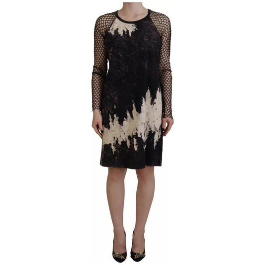 Dsquared² Black Tie Dye Mesh Long Sleeves Cotton Shift Dress DR28911-38