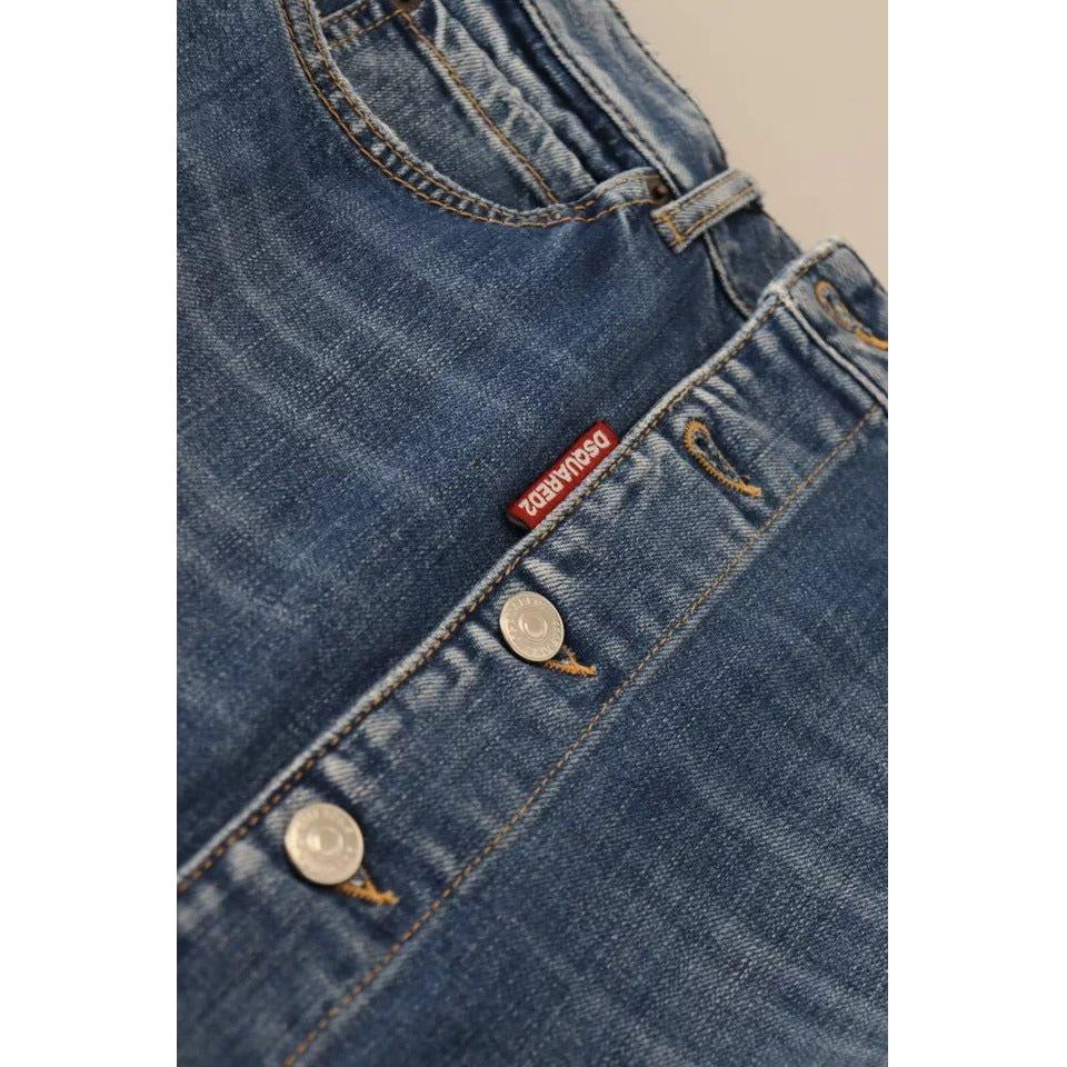 Dsquared² Blue Distressed High Waist Pencil Cut Denim Skirt SKI1896-38