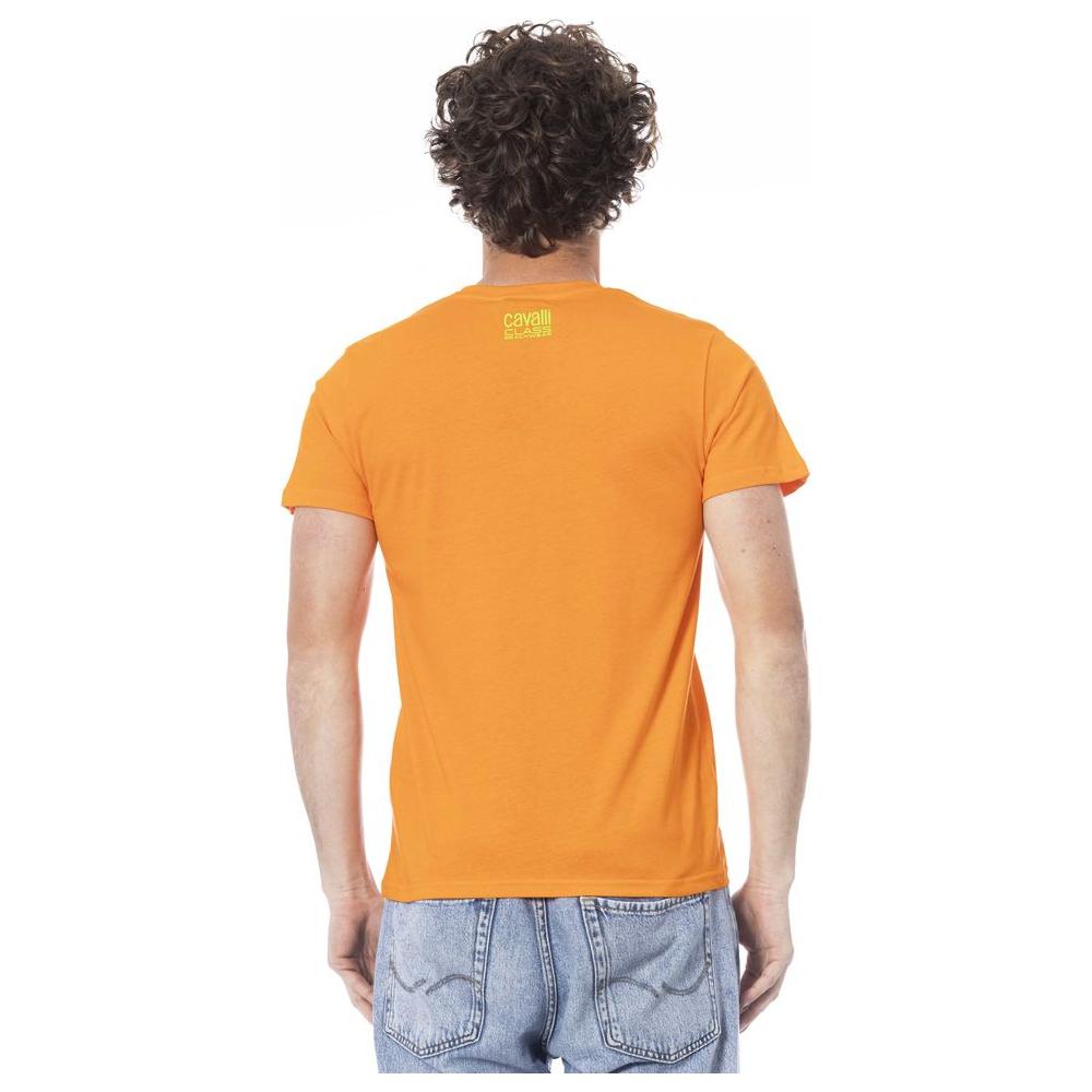 Cavalli Class Orange Cotton Men T-Shirt CA-24336-M