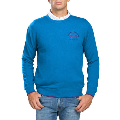 La Martina Blue Cotton Men Sweater