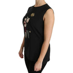Dolce & Gabbana Black Silk DG Family Crystal Sleeveless Top TSH4291-40