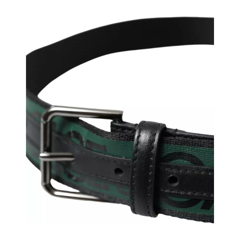 Dolce & Gabbana Black Green Leather Silver Metal Buckle Belt