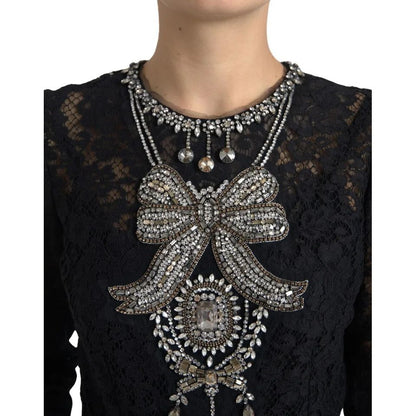 Dolce & Gabbana Black Nylon Lace Embellished Sheath Dress