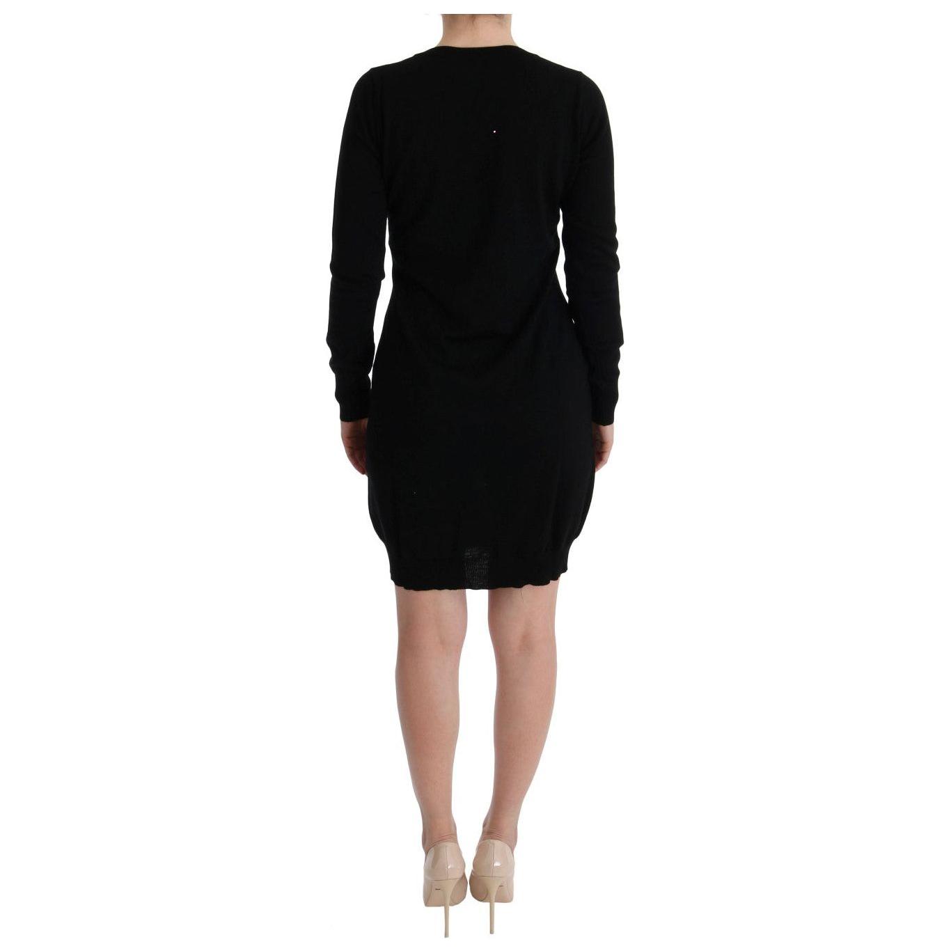 MARGHI LO' Black Wool Long Sleeve Shift Dress