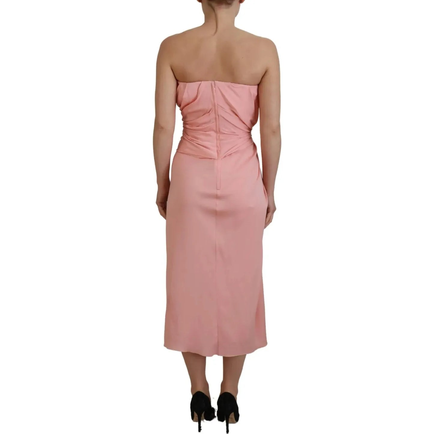 Dolce & Gabbana Pink Silk Stretch Strapless Sheath Midi Dress