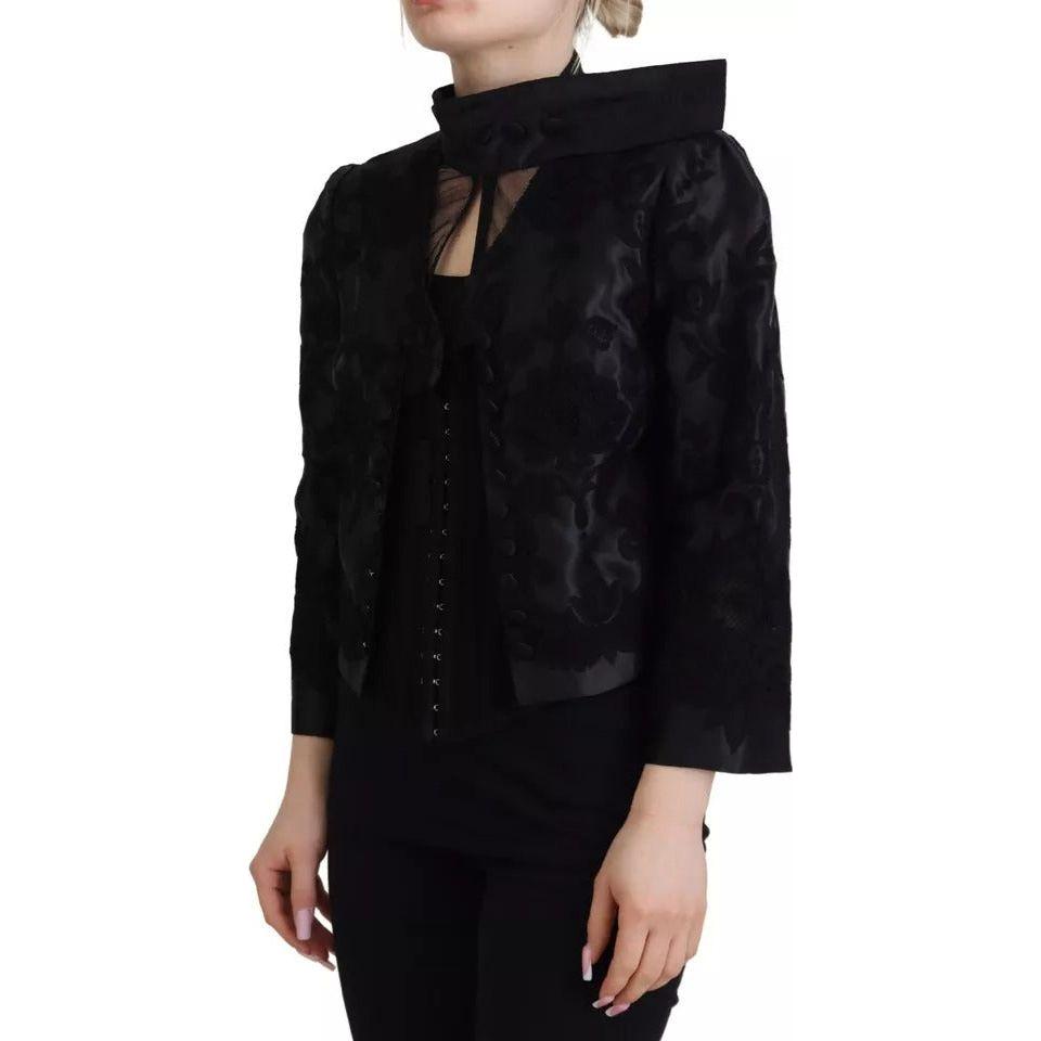 Dolce & Gabbana Black Lace Sheer Corset Organza Silk Jacket