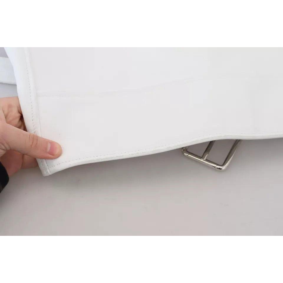 Dolce & Gabbana White Leather Biker Coat Zipper Jacket