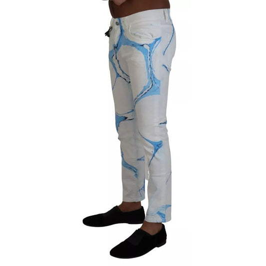 Dolce & Gabbana White Blue Cotton Skinny Denim Jeans