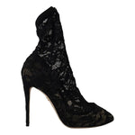 Dolce & Gabbana Black Stretch Socks Taormina Lace Boots Shoes LA10000-36