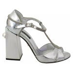 Dolce & Gabbana Silver Crystals T-strap Sandals Leather Shoes Dolce & Gabbana Dark Gray