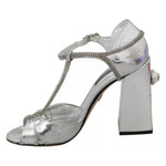 Dolce & Gabbana Silver Crystals T-strap Sandals Leather Shoes Dolce & Gabbana Dark Gray