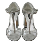 Dolce & Gabbana Silver Crystals T-strap Sandals Leather Shoes Dolce & Gabbana Light Slate Gray