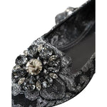 Dolce & Gabbana Gray Black Lace Crystal Ballet Loafers Shoes LA10882-35
