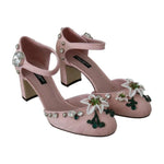 Dolce & Gabbana Pink Brocade Crystal Lily Ankle Strap Shoes LA8269-37