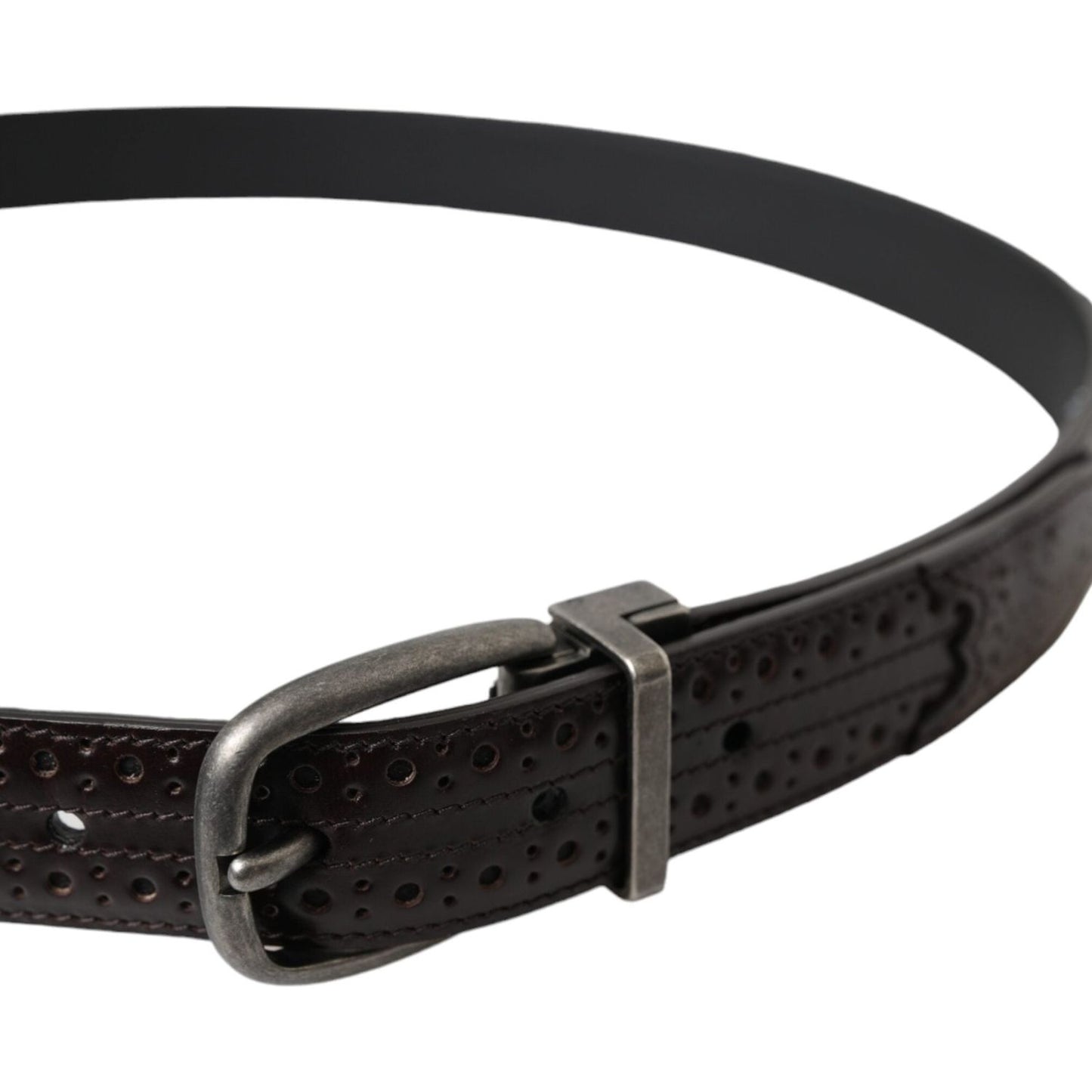 Dolce & Gabbana Dark Brown Perforated Leather Metal Buckle Belt Men