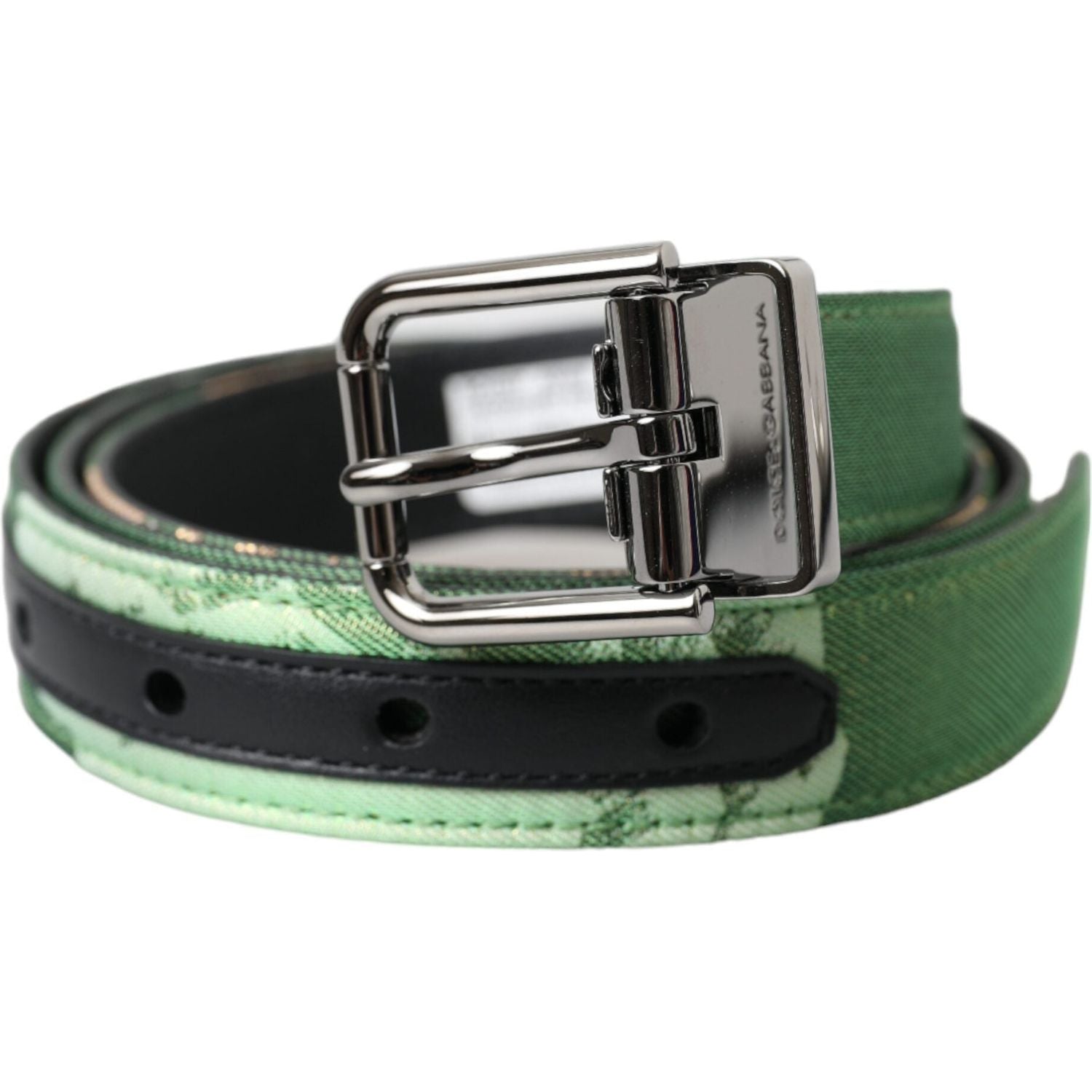 Dolce & Gabbana Green Leather Jacquard Silver Metal Buckle Belt
