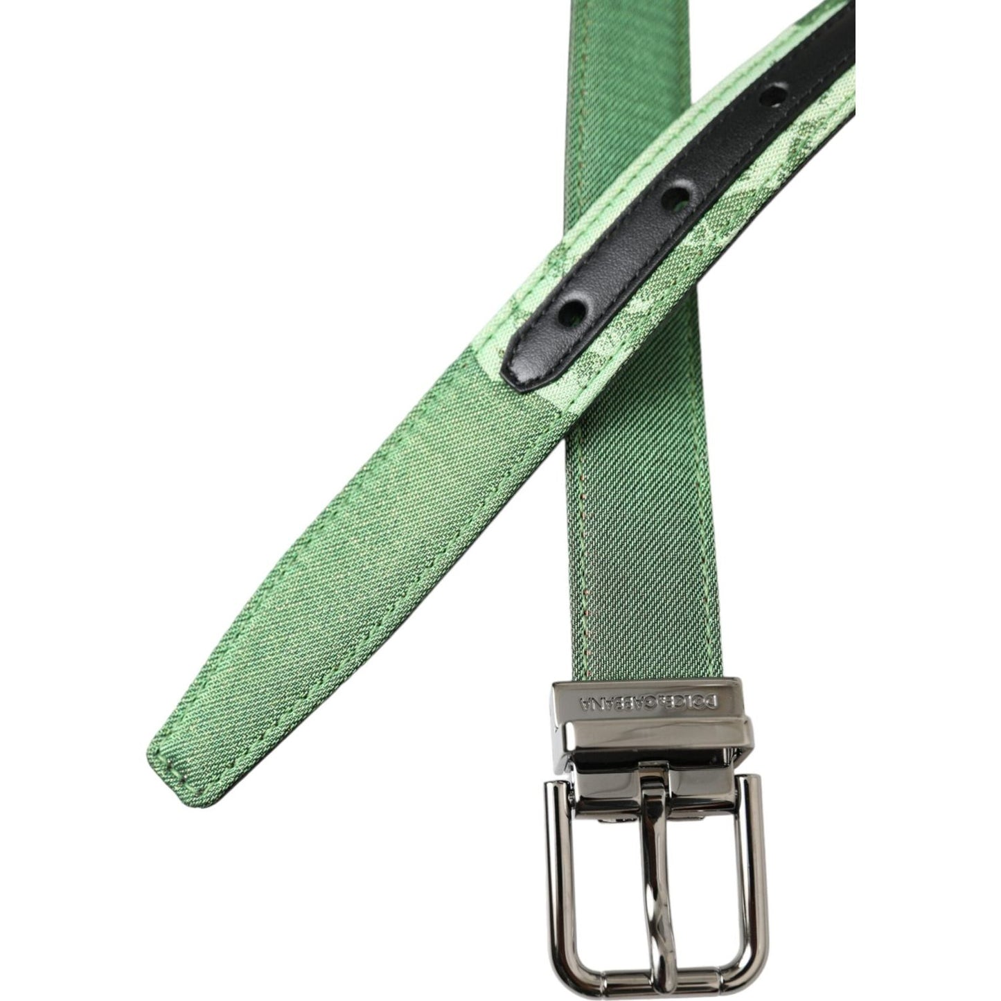 Dolce & Gabbana Green Leather Jacquard Silver Metal Buckle Belt