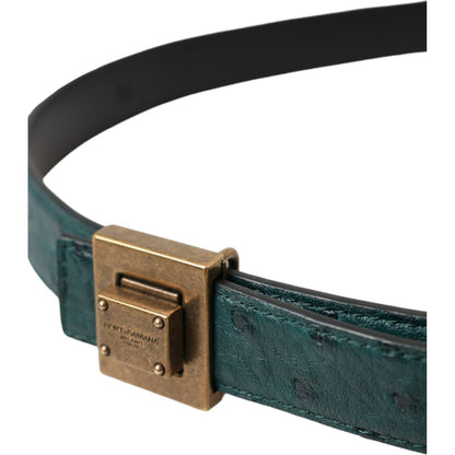 Dolce & Gabbana Dark Green Leather Square Metal Buckle Belt