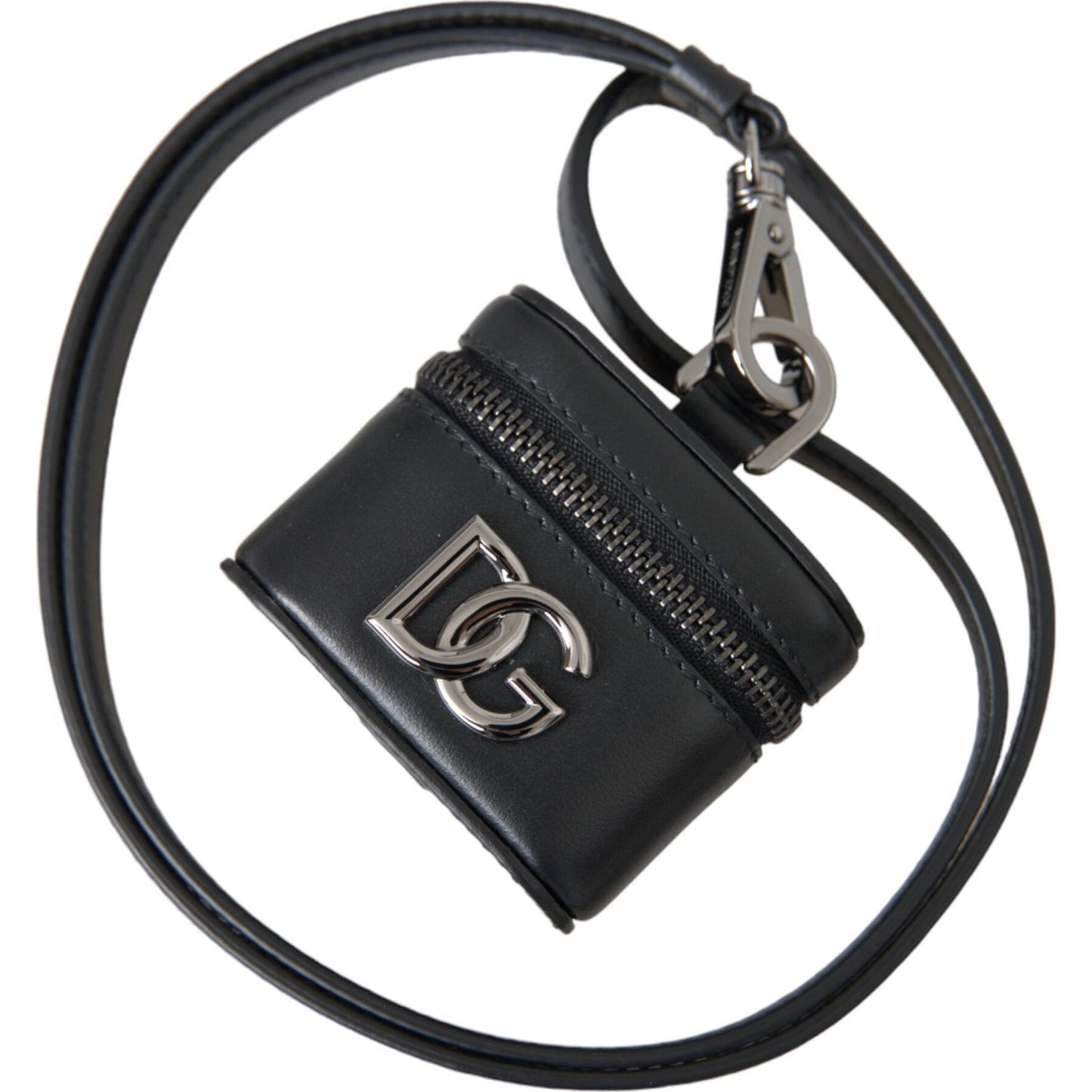 Dolce & Gabbana Black DG Logo Leather Silver Metal Airpods Case