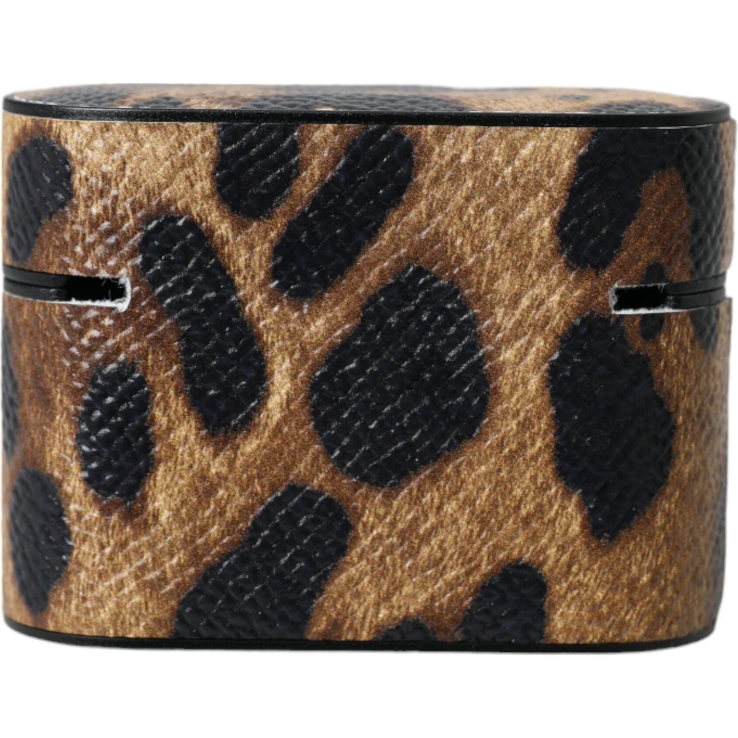 Dolce & Gabbana Brown Leopard Calf Leather Metal Logo Plaque Airpods Case
