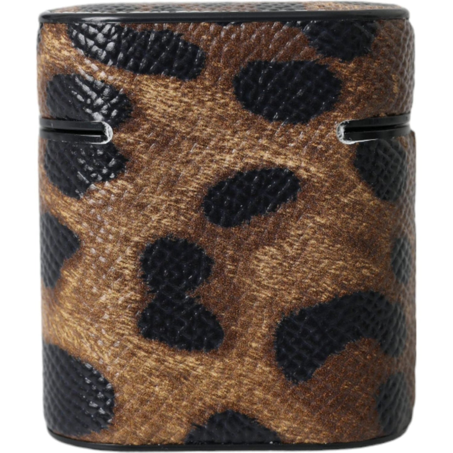 Dolce & Gabbana Brown Leopard Calf Leather Metal Logo Plaque Airpods Case
