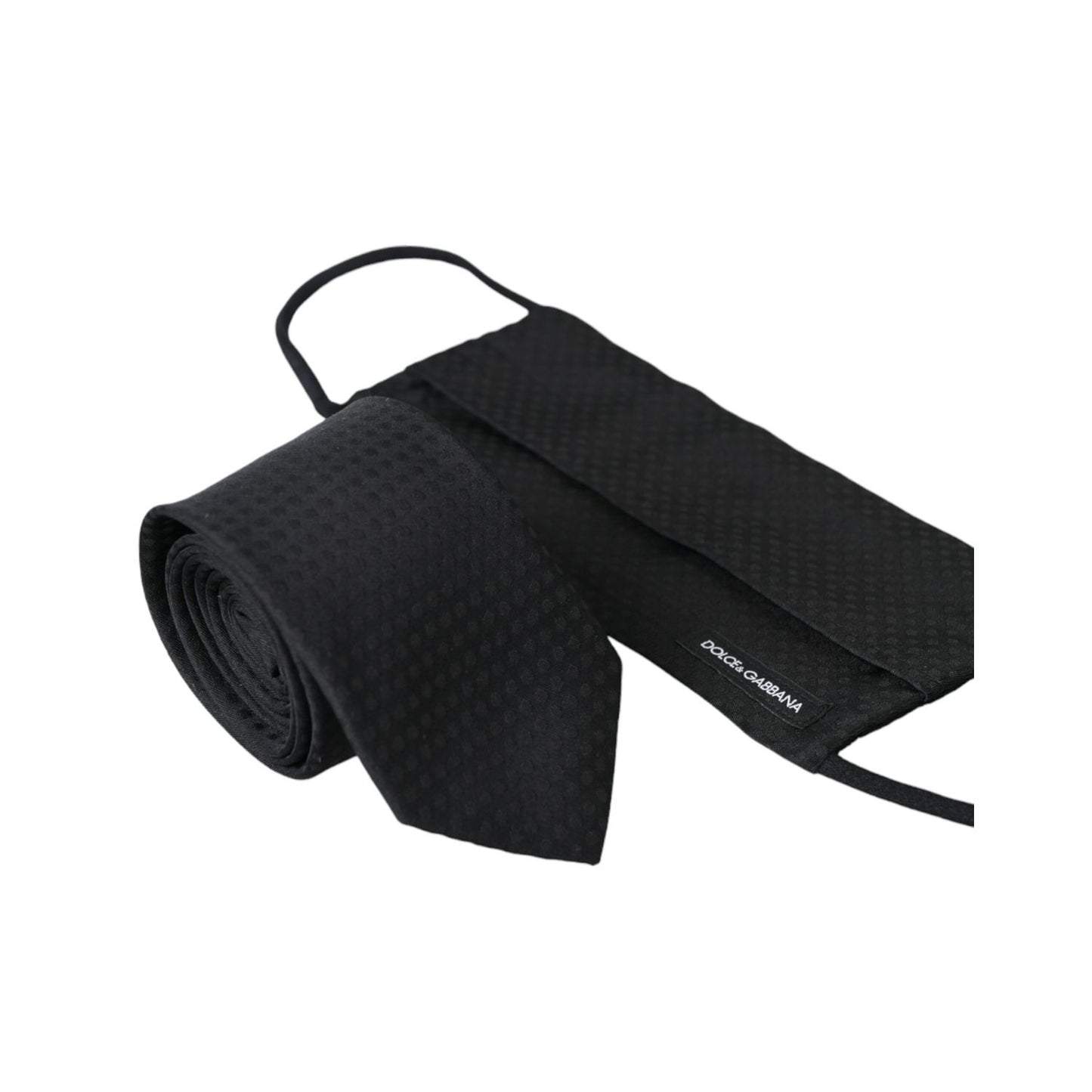 Dolce & Gabbana Black 100% Silk Adjustable Necktie Face Mask