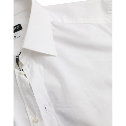 Dolce & Gabbana White Logo Cotton Men Dress GOLD Shirt