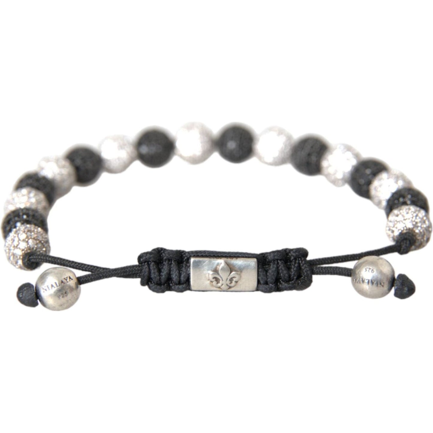 Nialaya CZ Crystal Ball Black White Beaded Bracelet SMY10254-M