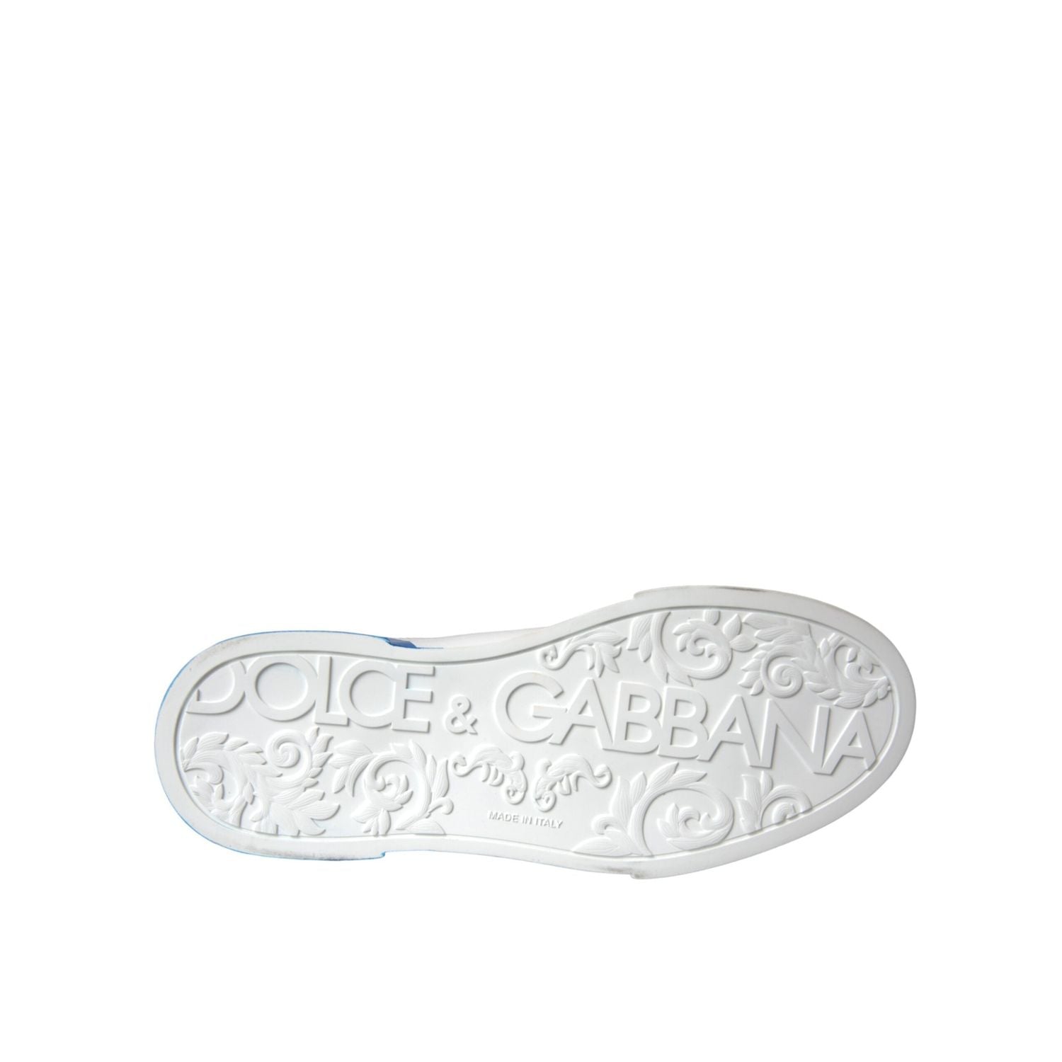 Dolce & Gabbana White Blue Leather Logo Low Top Sneakers Shoes