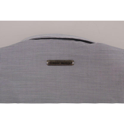 Frankie Morello White Blue Check Casual Cotton Regular Fit Shirt