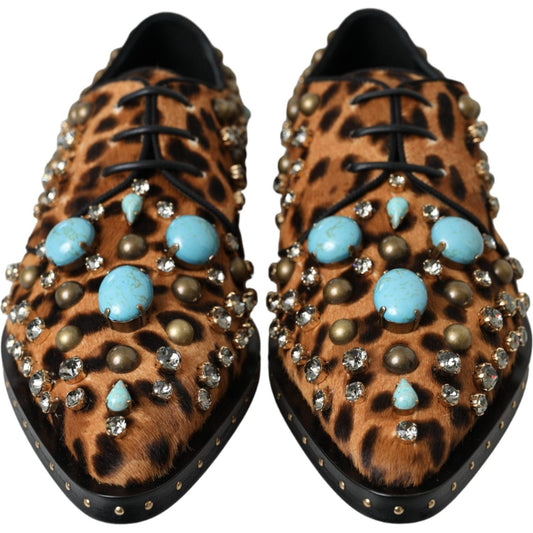 Dolce & Gabbana Brown Leopard Hair Crystal Dress Broque Shoes LA11132-36.5