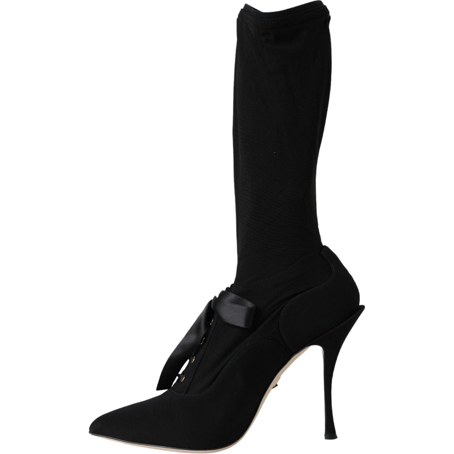 Dolce & Gabbana Black Stiletto Heels Mid Calf Boots Shoes