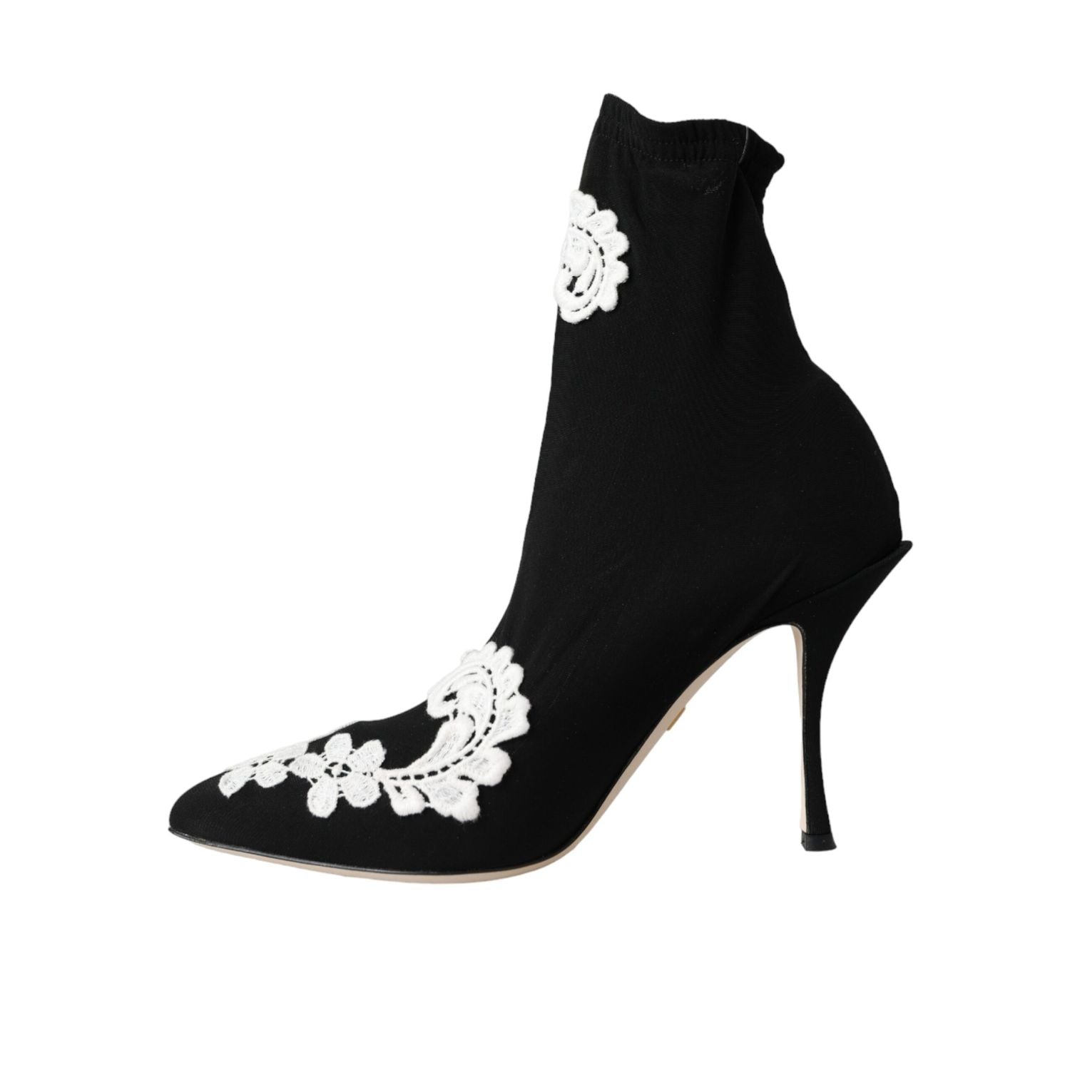 Dolce & Gabbana Black White Embroidery Slip On Boots Shoes