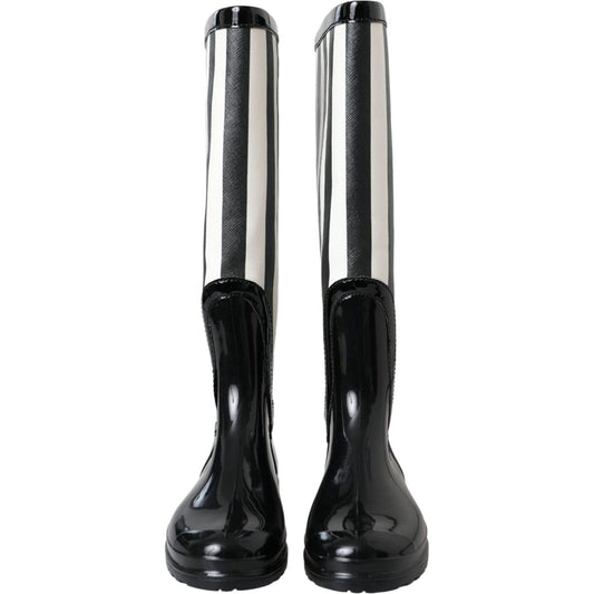 Dolce & Gabbana Black Rubber Knee High Flat Boots Shoes LA11146-35
