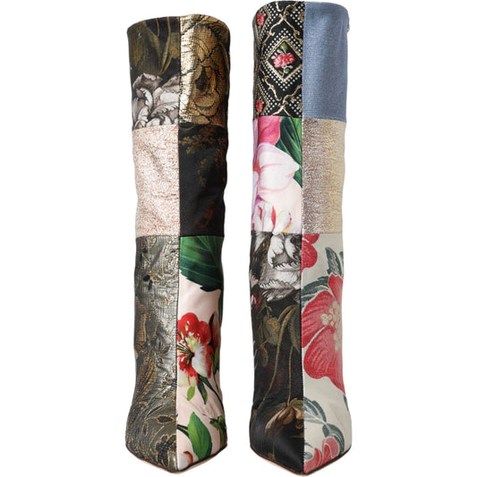 Dolce & Gabbana Multicolor Patchwork Print Heeled Boots Shoes LA11148-36