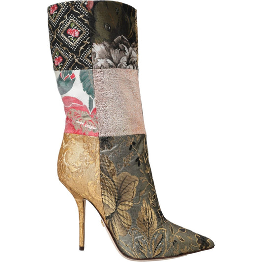 Dolce & Gabbana Multicolor Patchwork Print Heeled Boots Shoes LA11148-36