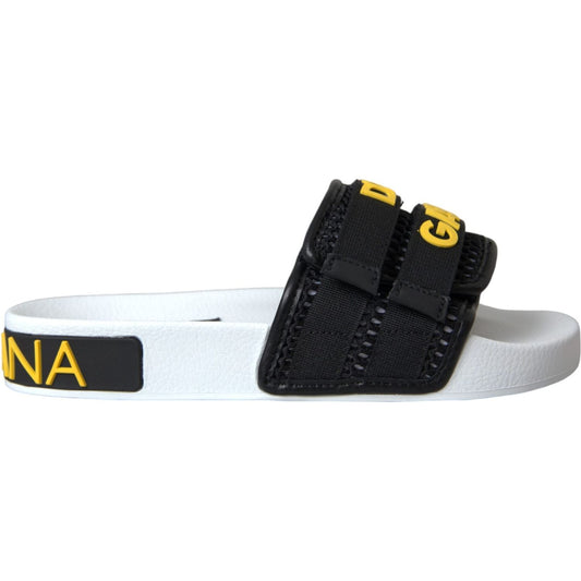 Dolce & Gabbana White Black Logo Beachwear Flats Sandals Shoes LA10964-36