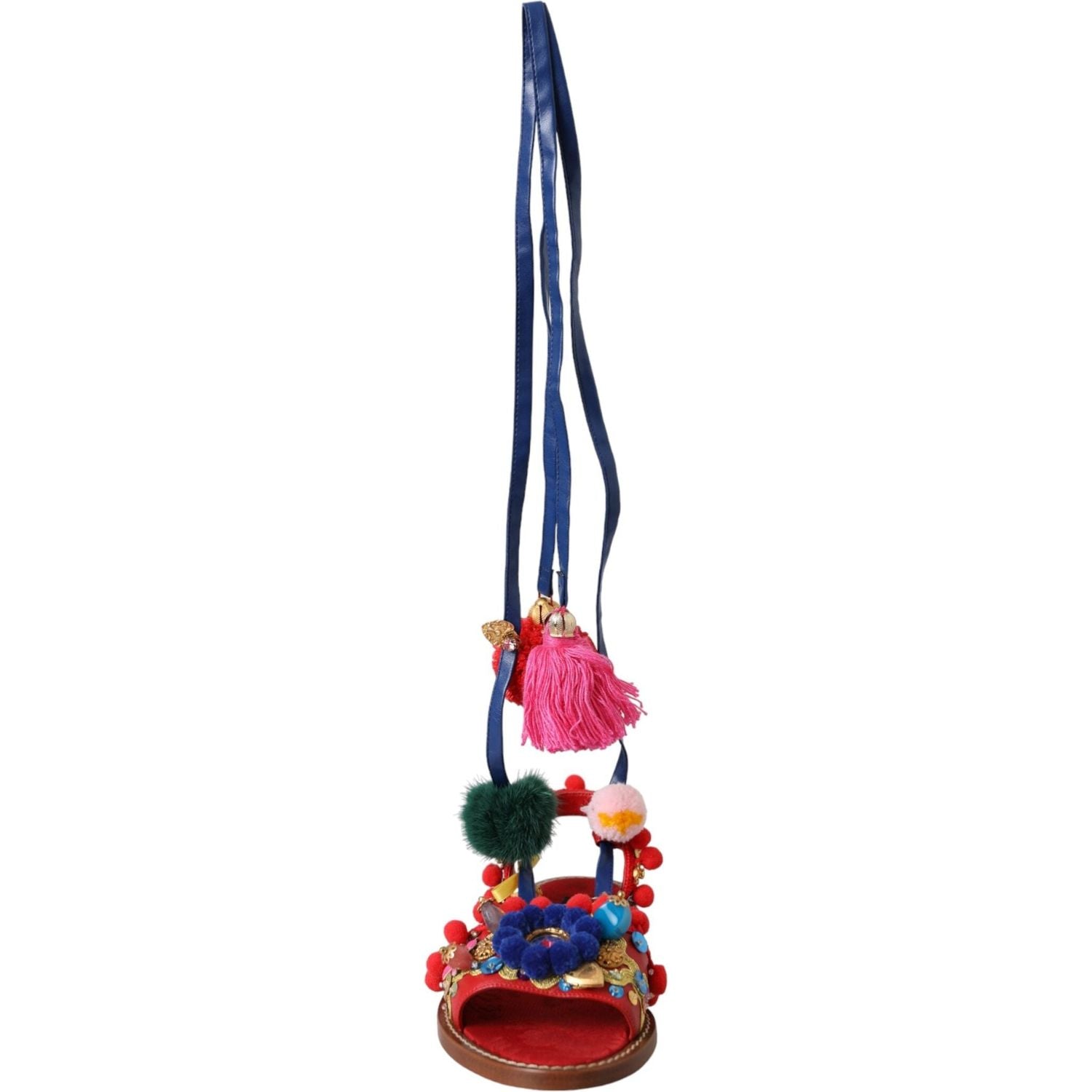 Dolce & Gabbana Multicolor Pom Pom Fur Wrap Sandals Shoes