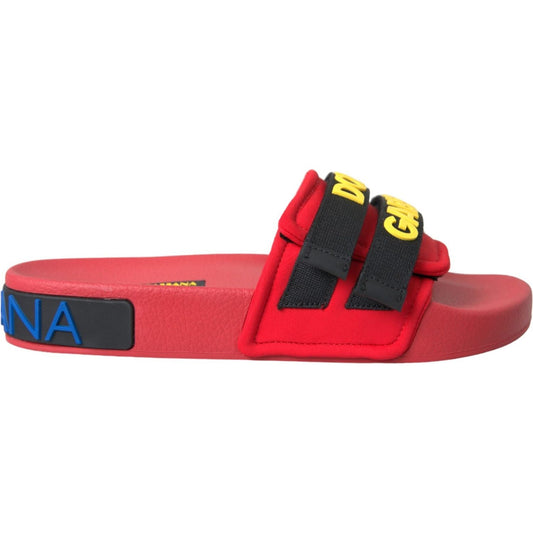 Dolce & Gabbana Red Black Logo Beachwear Flats Sandals Shoes LA11130-36