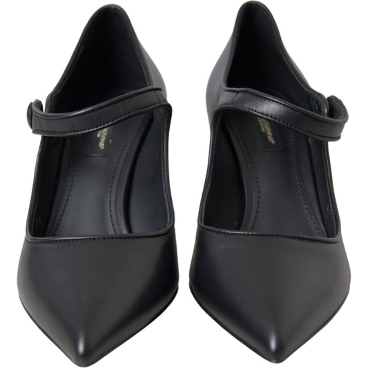 Dolce & Gabbana Black Leather Logo Heels Mary Janes Pumps Shoes LA10961-35.5