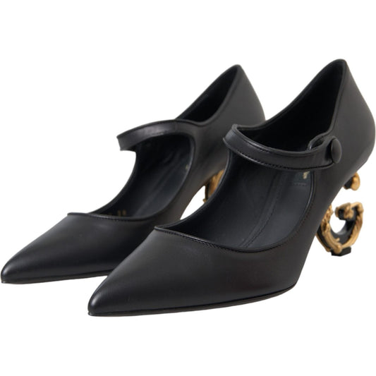 Dolce & Gabbana Black Leather Logo Heels Mary Janes Pumps Shoes LA10961-35.5