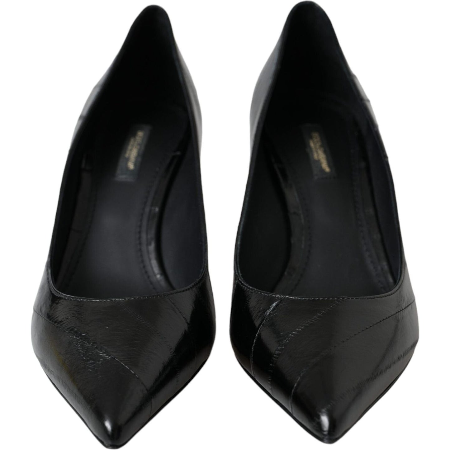 Dolce & Gabbana Black Eel Leather Kitten Heels Pumps Shoes LA11200-39