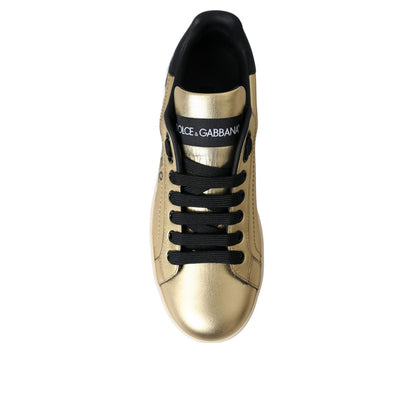 Dolce & Gabbana Gold Portofino Calf Leather Sneakers Women Shoes