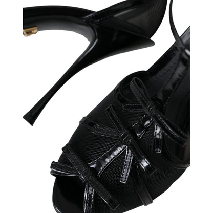 Dolce & Gabbana Black Mesh T-strap Heels Sandals Shoes