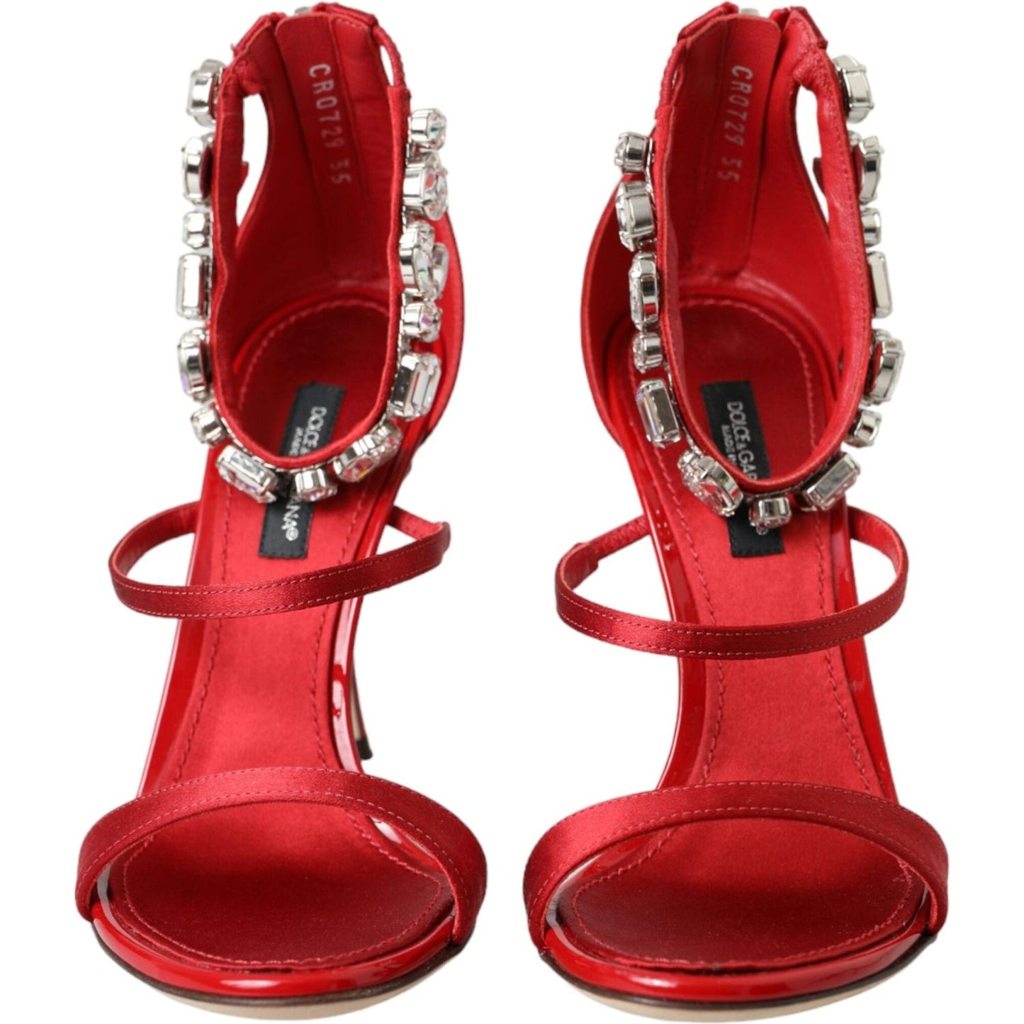 Dolce & Gabbana Red Keira Satin Crystals Sandals Heels Shoes LA11221-35