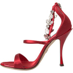 Dolce & Gabbana Red Keira Satin Crystals Sandals Heels Shoes LA11221-35