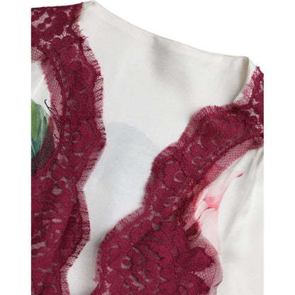 Dolce & Gabbana White Floral Lace Silk Short Sleeves Top